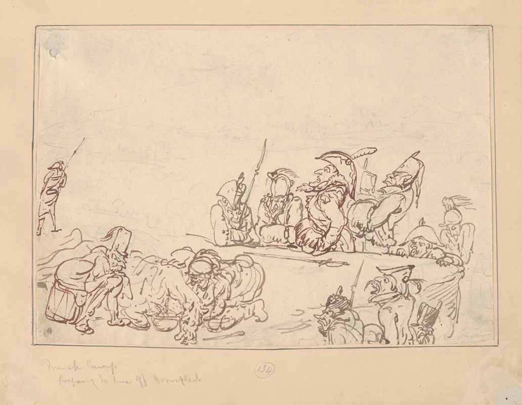 French Camp Preparing To Dine Off Horseflesh by Thomas Rowlandson - Canvas Print