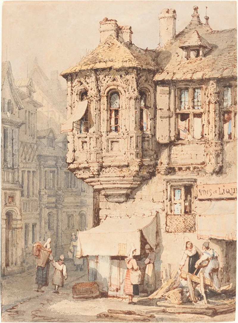 French Street Scene With A Medieval Turret by Samuel Prout - Canvas Print