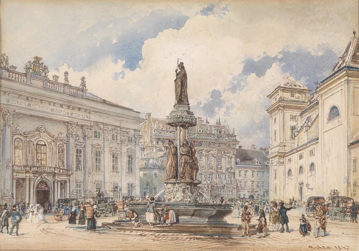 Freyung Mit Austriabrunnen by Rudolf von Alt - Canvas Print