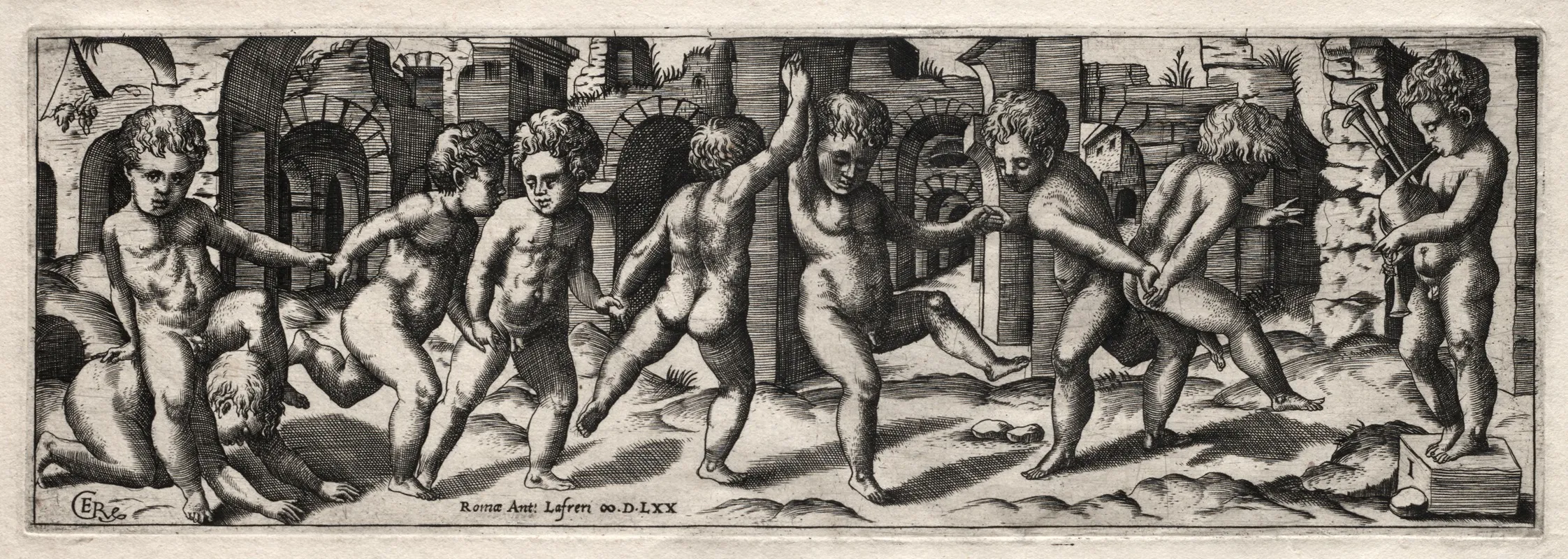 Frieze Of Children Dancing To A Bag Pipe