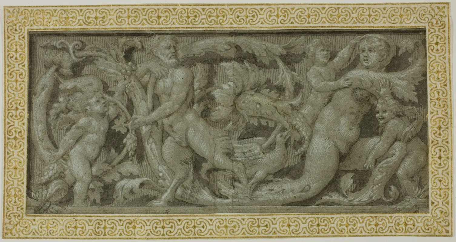 Frieze With Satyr Nymph And Putti