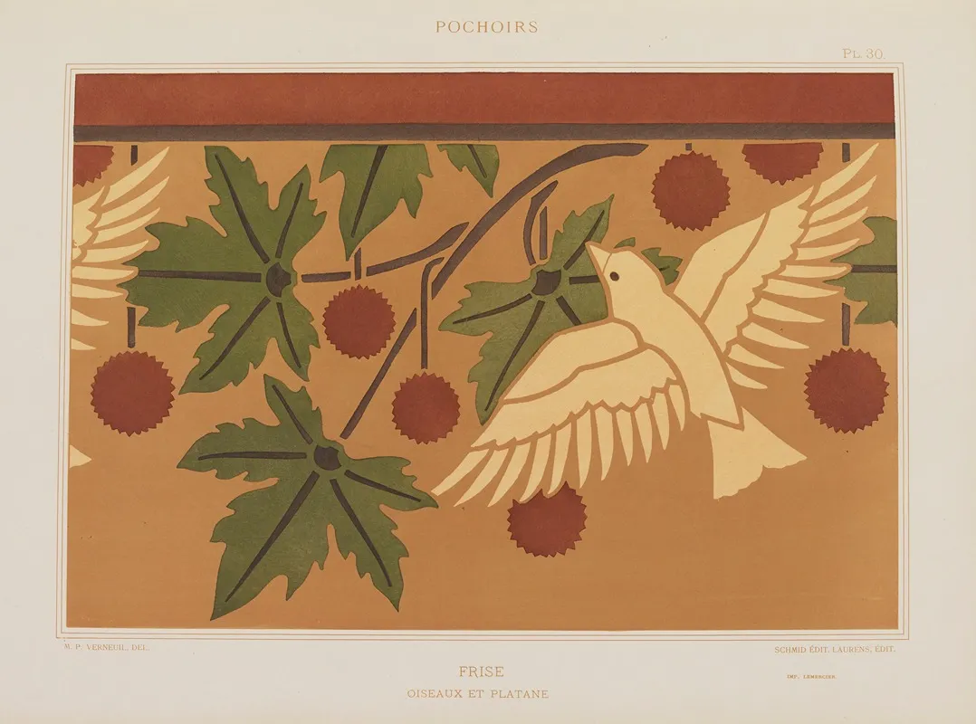Frise Oiseaux Et Platane by Maurice Pillard Verneuil - Canvas Print