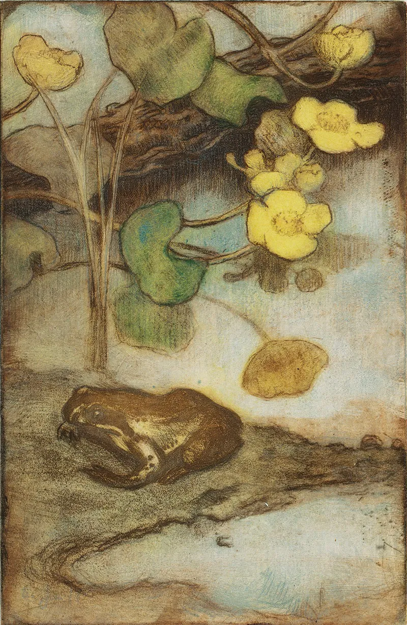 Frog With Marsh Marigold