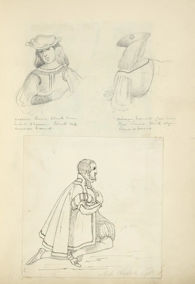 Front View Of Young Man In Hat Back View Of Young Man In Hat Man Kneeling In Cape And Breeches
