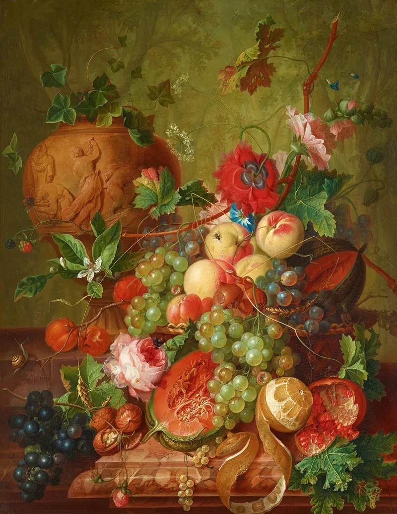 Fruchtestillleben Mit Tonvase