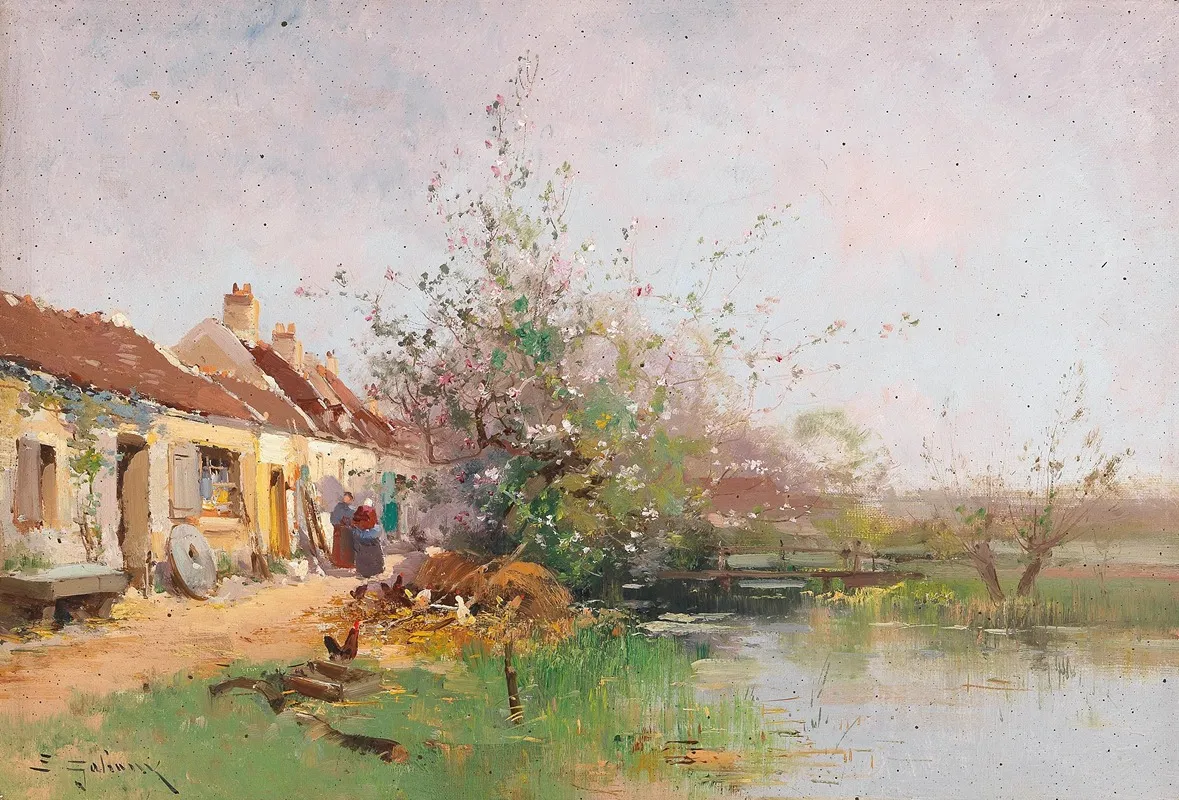 Fruhlingstag Am Bachufer by Eugène Galien-Laloue - Canvas Print