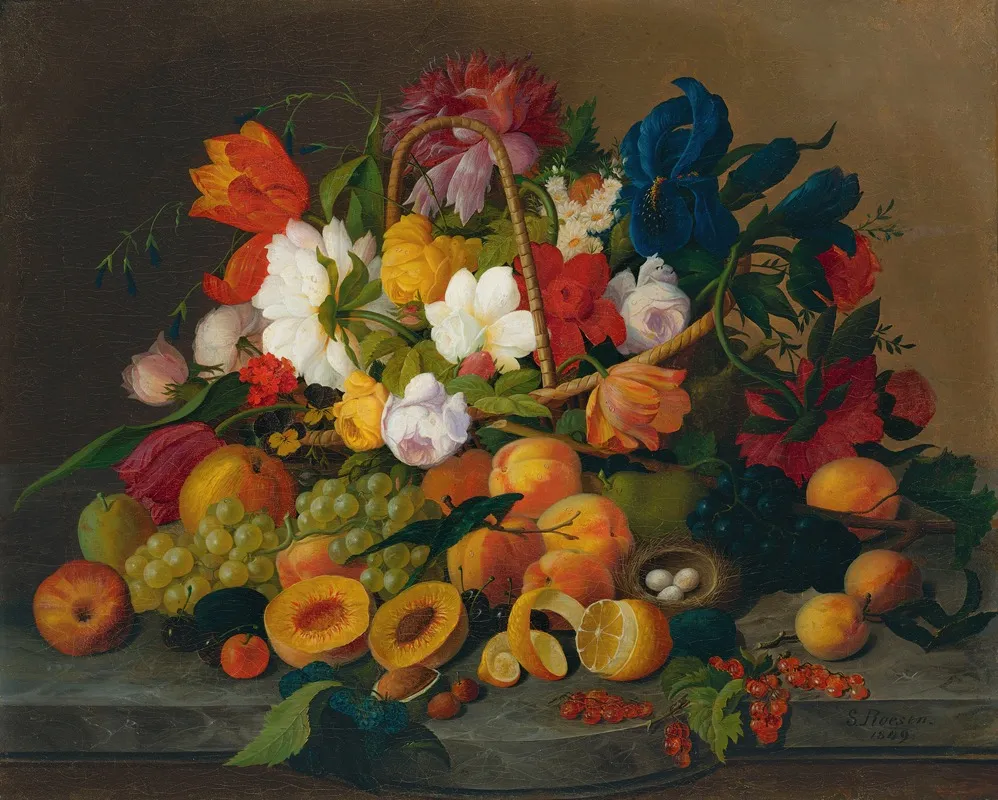 Fruit And Flowers by Severin Roesen - Canvas Print