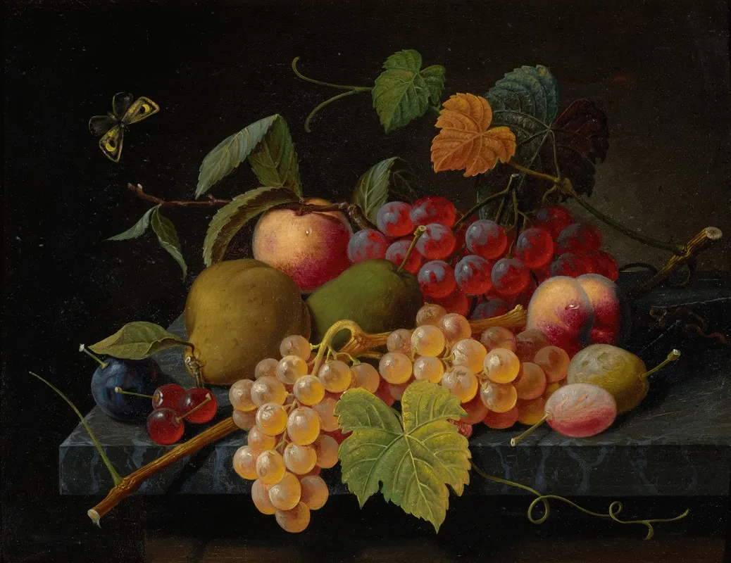 Fruit Still Life With Moth by Severin Roesen - Canvas Print