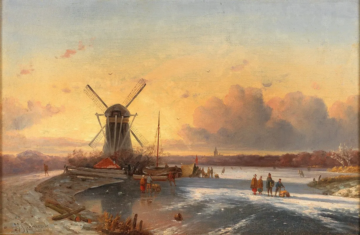 Fun On The Ice by Jan Jacob Coenraad Spohler - Canvas Print