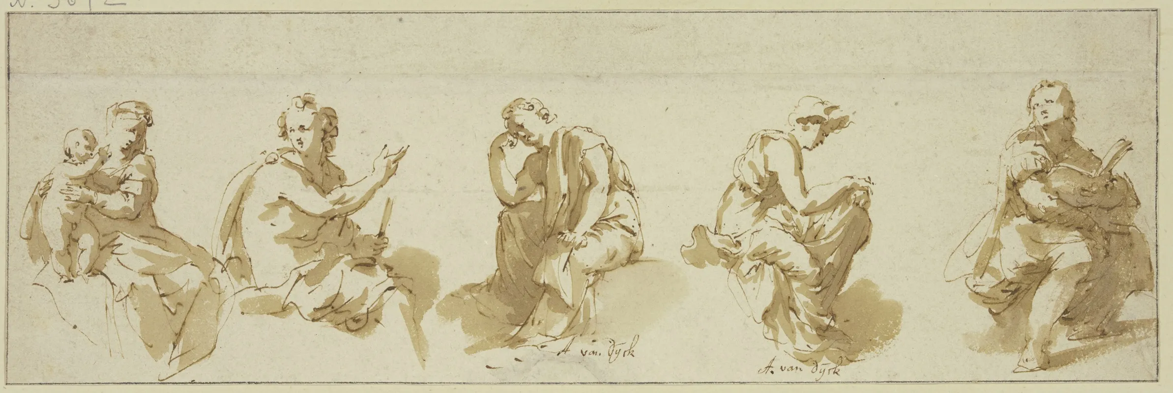Funf Sitzende Allegorische Figuren by Jan de Bisschop - Canvas Print