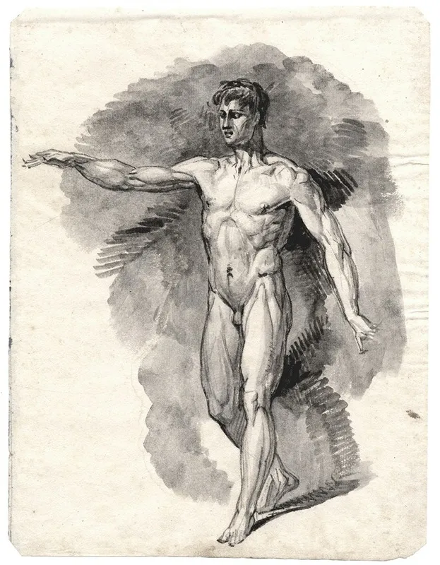 Gaande Mannelijke Naaktfiguur Met Geheven Arm by David Humbert de Superville - Canvas Print
