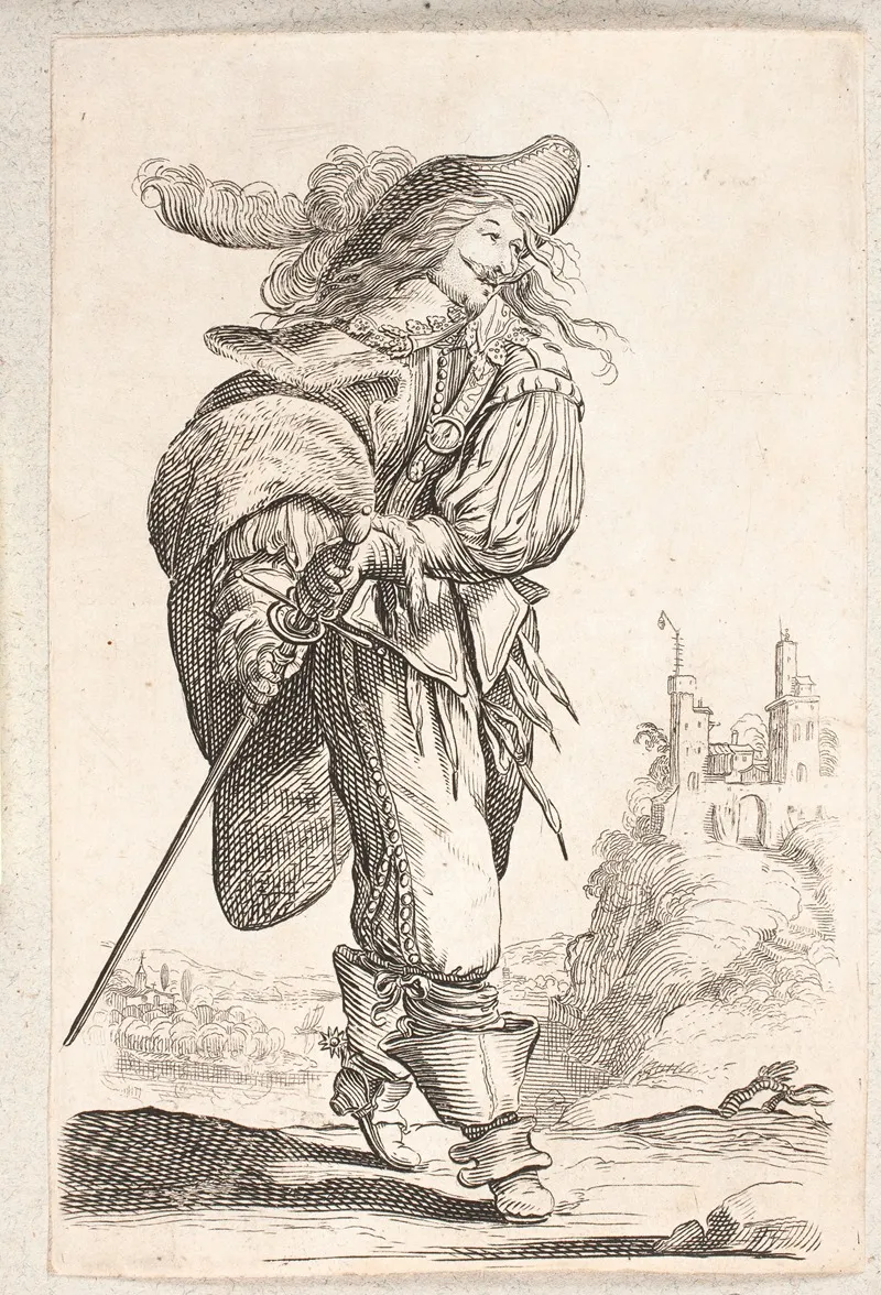 Gaende Mand Tvekvart Profil Th Som Griber Efter Karden Ved Sin Hofte I Baggrunden En Borg by Salomon Savery - Canvas Print