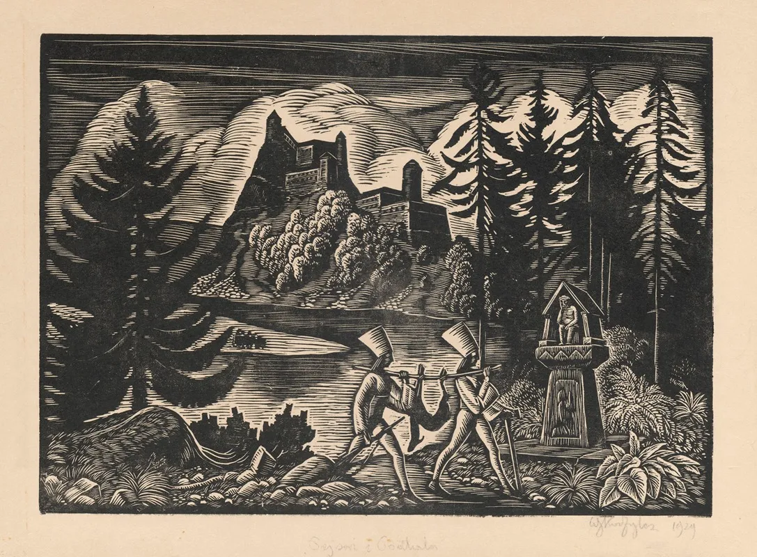Gajowi Z Podhala by Władysław Skoczylas - Canvas Print