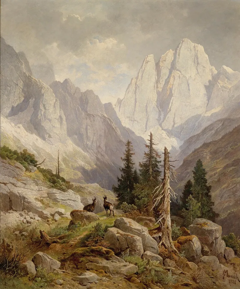 Gamsen Im Hochgebirge 2 by Leopold Munsch - Canvas Print