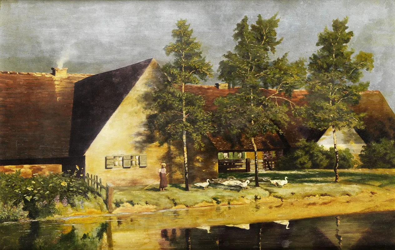 Gansehirtin Am Ufer by Paul Wilhelm Keller-Reutlingen - Canvas Print