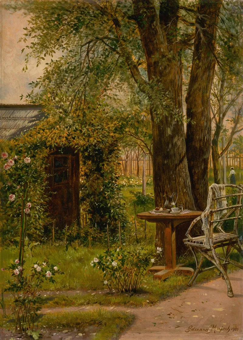 Garden With A Table by Eduard Majsch - Canvas Print