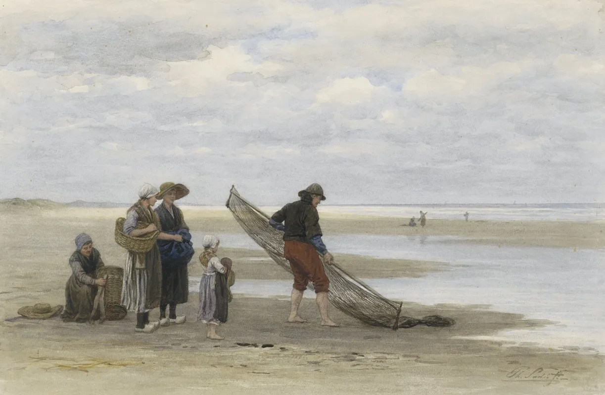 Garnalenvisser Op Het Strand