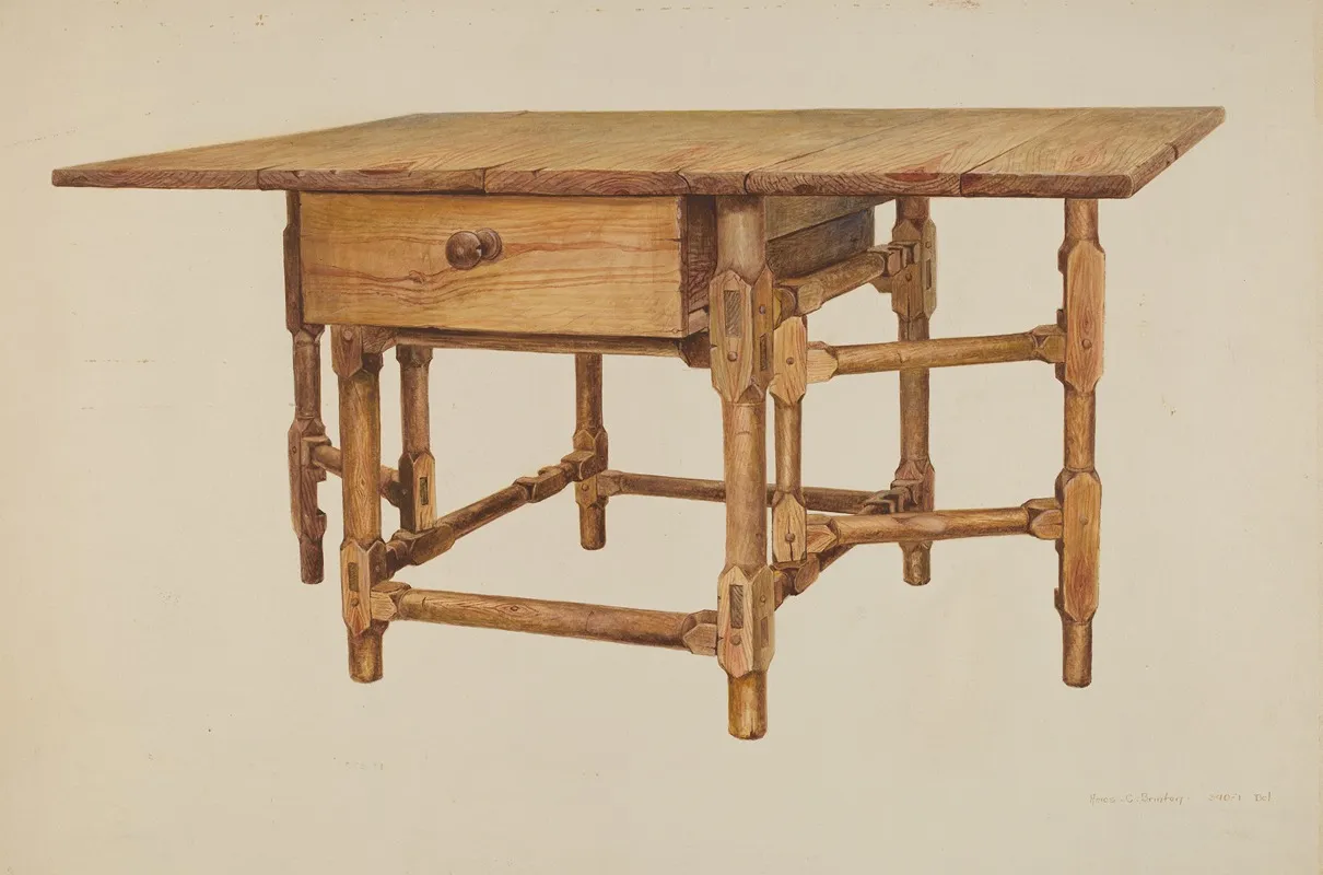 Gate Legged Dining Table by Amos C. Brinton - Canvas Print