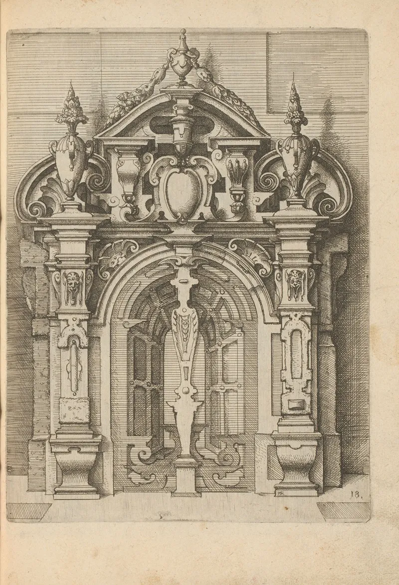 Gate Shaped Wall Decoration With Vases As Crowns