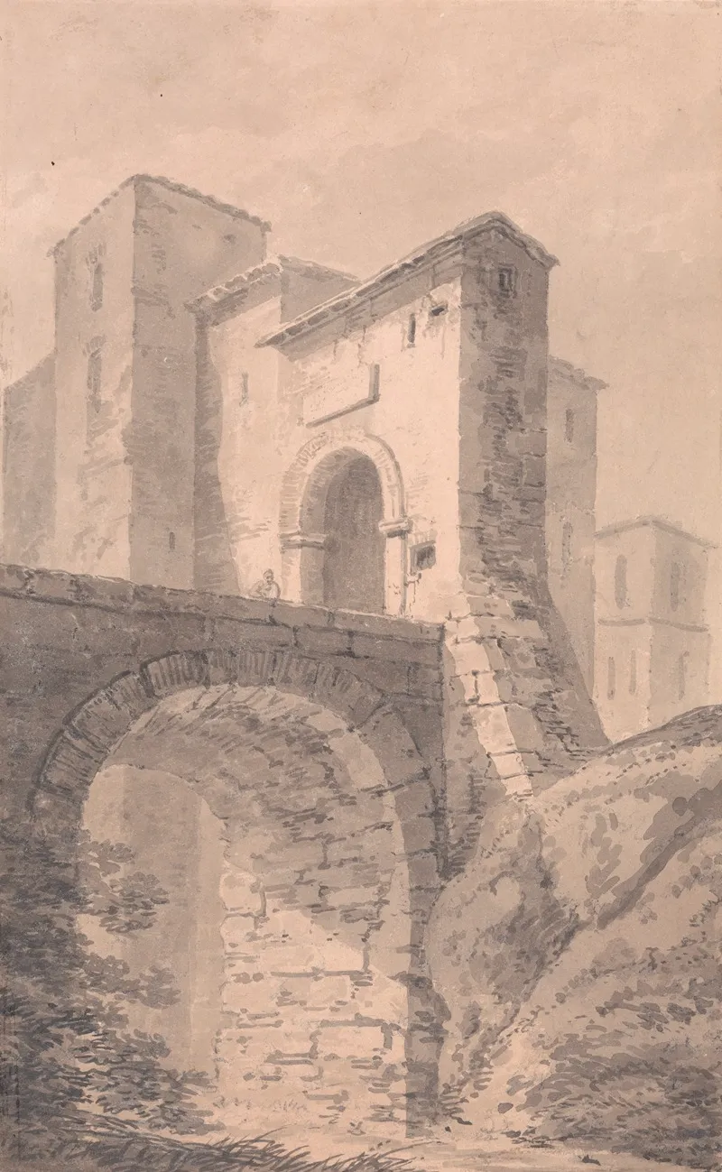 Gateway To A Castle Approached By A Bridge by John Henderson - Canvas Print