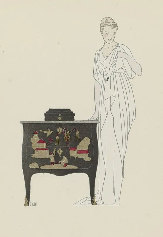 Gazette Du Bon Ton 1914 No 5 Pl 49 La Commode En Laque Robe Du Soir De Worth