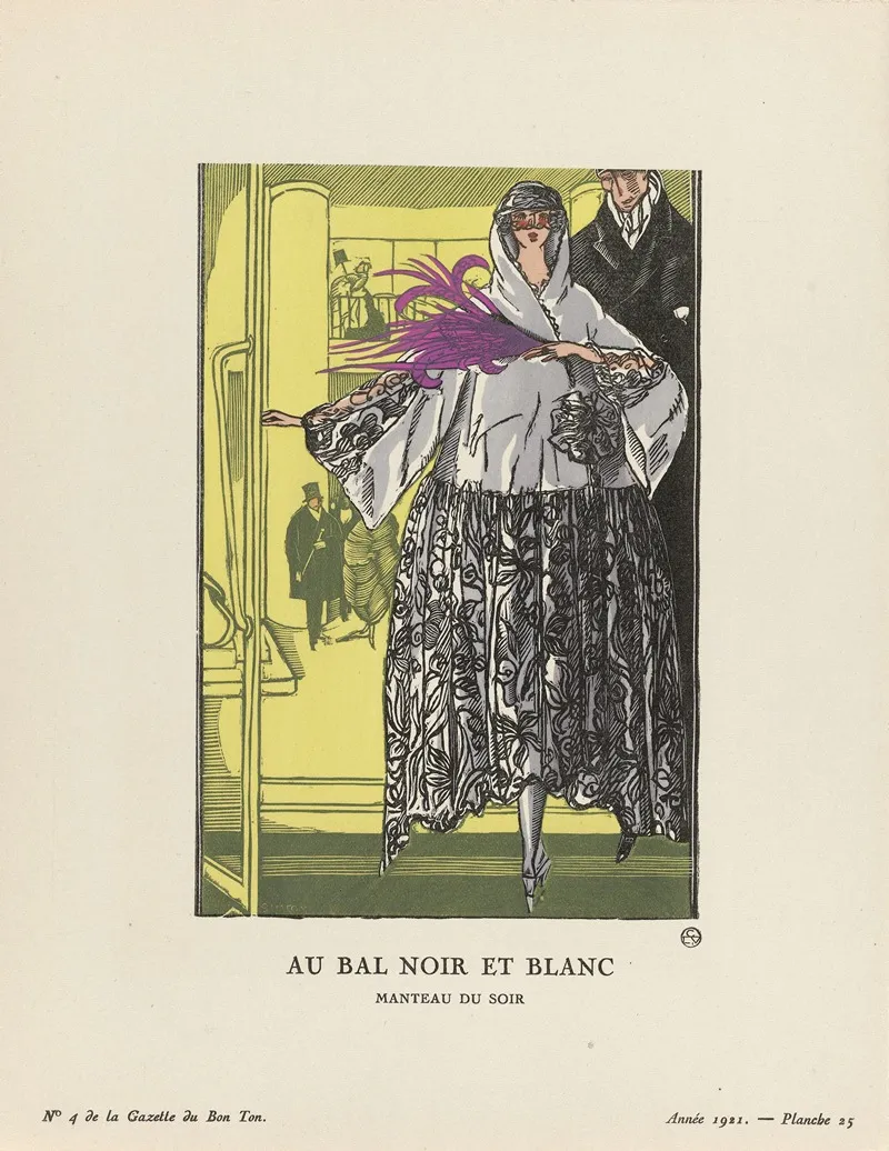 Gazette Du Bon Ton Au Bal Noir Et Blanc Manteau Du Soir by Fernand Siméon - Canvas Print