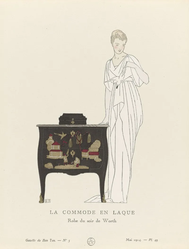 Gazette Du Bon Ton La Commode En Laque Robe Du Soir De Worth by Bernard Boutet de Monvel - Canvas Print
