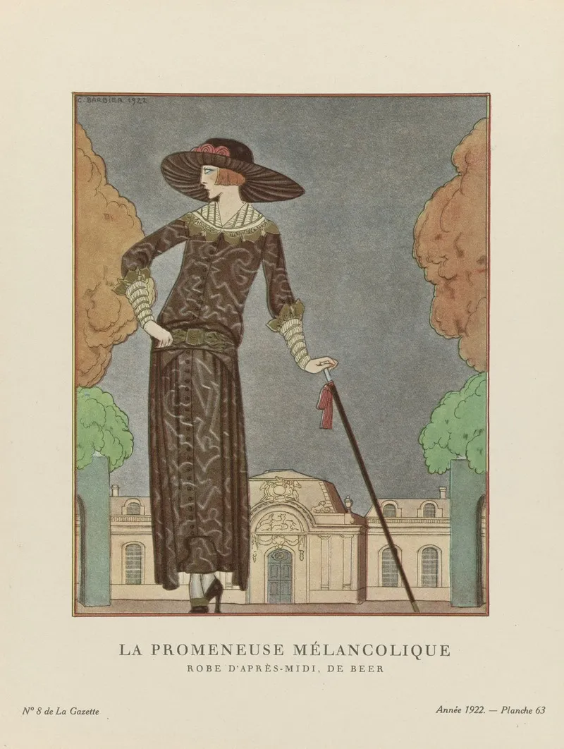 Gazette Du Bon Ton La Promeneuse Melancolique Robe Dapres Midi De Beer by George Barbier - Canvas Print