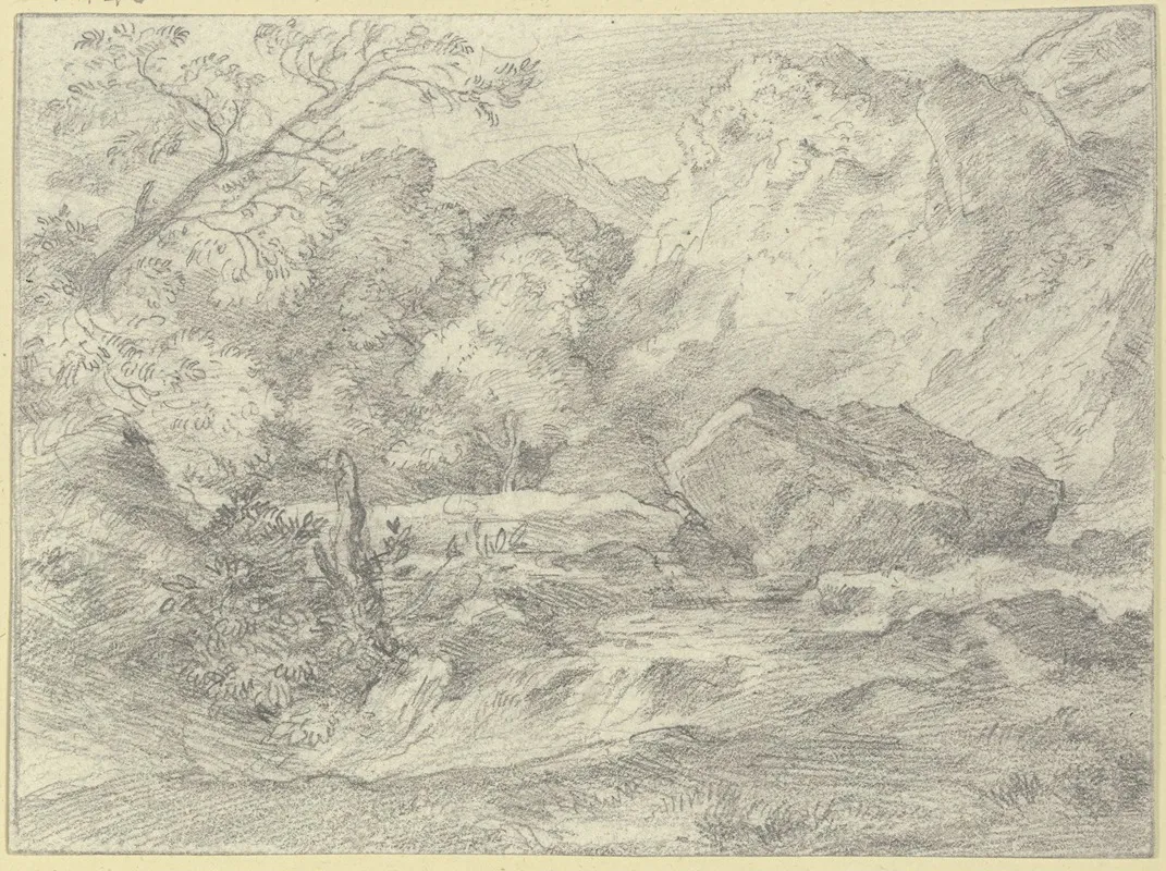 Gebirgsgegend Mit Einem Grosen Felsstuck by Johann Heinrich Ferdinand Olivier - Canvas Print