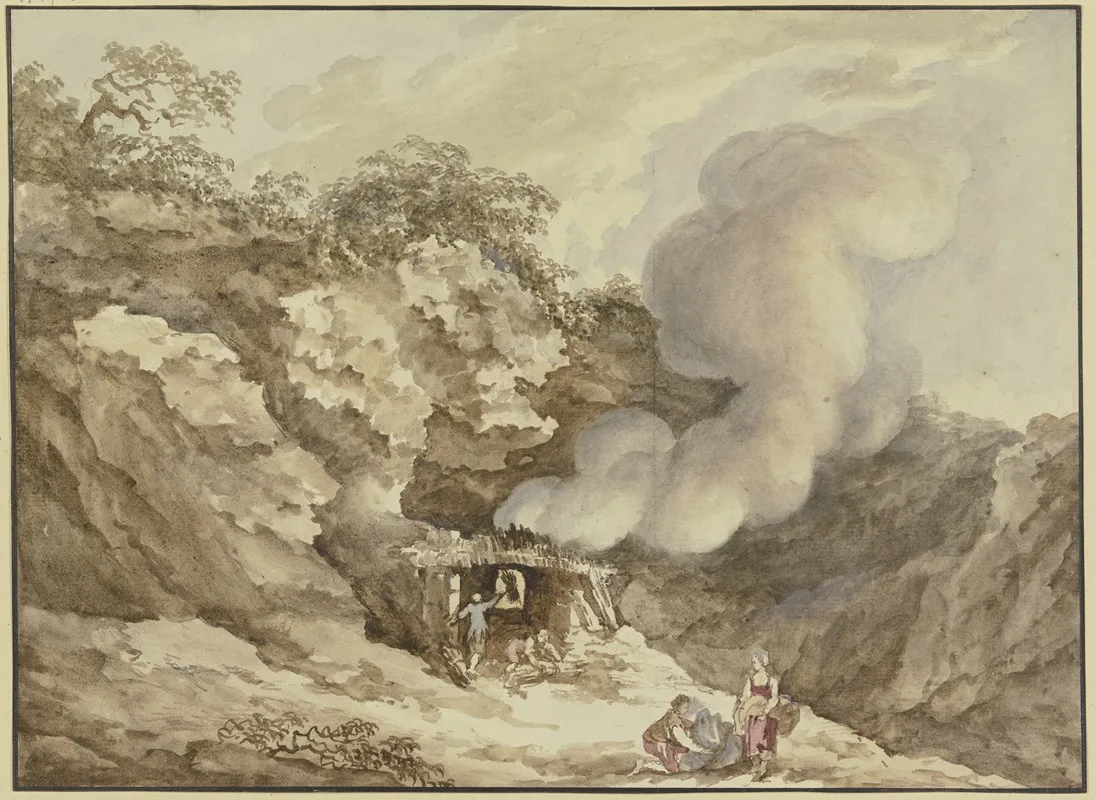 Gebirgslandschaft In Der Mitte Ein Brennofen Von Dem Eine Rauchwolke Aufsteigt by Carl Kuntz - Canvas Print