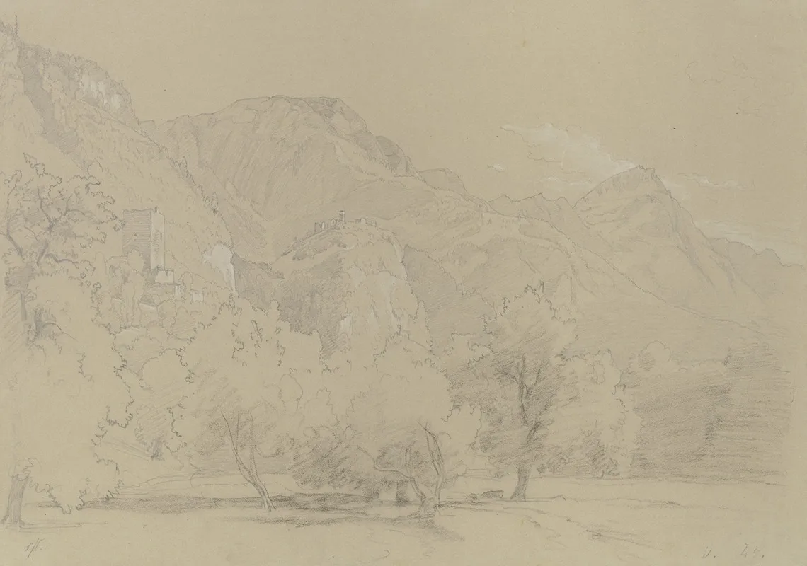 Gebirgszug Mit Burgruine Und Besiedlung