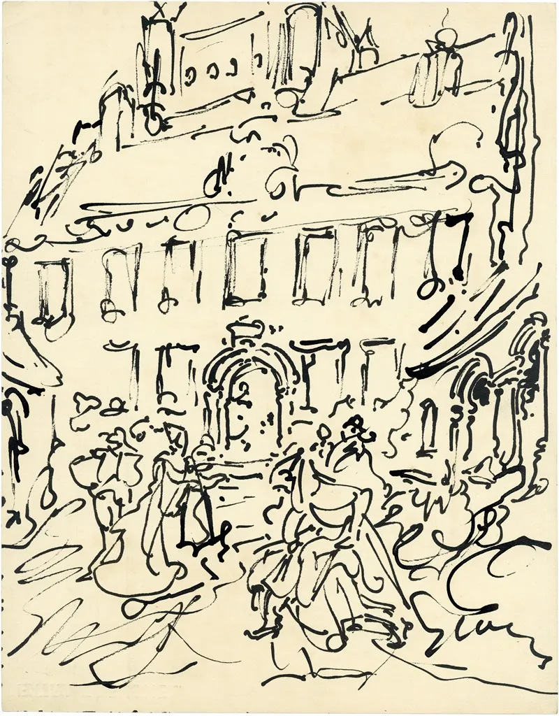 Gebouw Met Figuren Vooraan