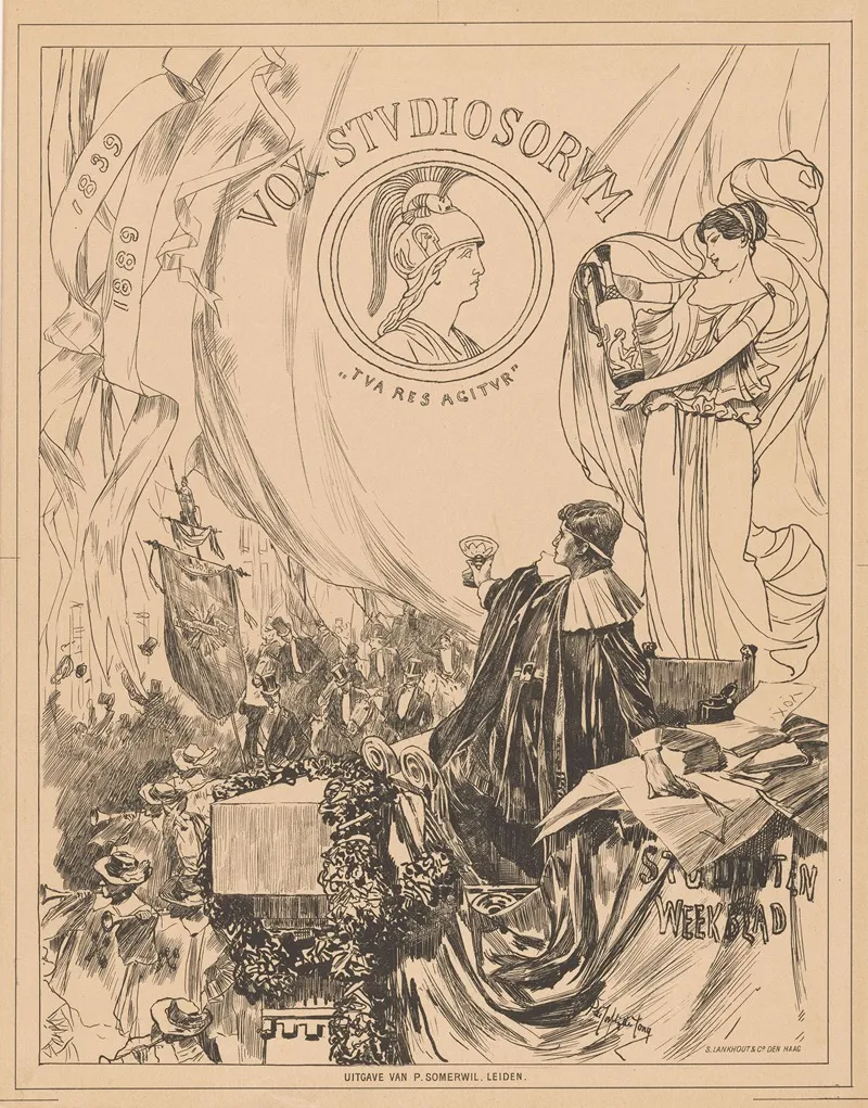 Gedenkblad Van Vox Studiosorum Ter Gelegenheid Van Het 50 Jarig Bestaan Der Studentensocieteit Minerva Te Leiden by Pieter Josselin de Jong - Canvas Print