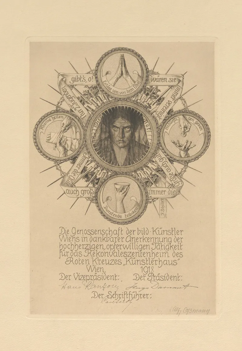 Gedenkblatt Der Genossenschaft Der Bildenden Kunstler Fur Das Rekonvaleszentenheim Des Roten Kreuzes Kunstlerhaus by Alfred Cossmann - Canvas Print