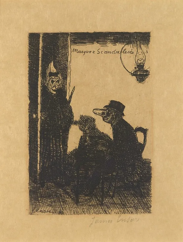 Geergerde Maskers by James Ensor - Canvas Print