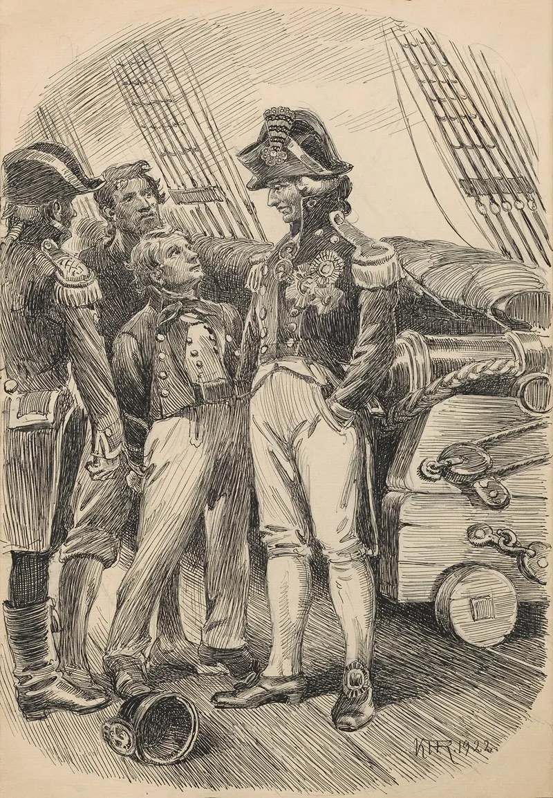 General Aboard A Ship A Cannon Can Be Seen In The Background by Karl Hansen Reistrup - Canvas Print