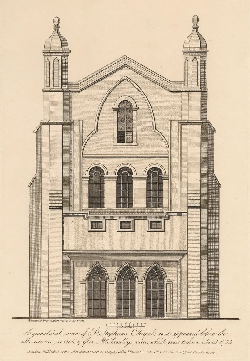 Geometrical View Of St Stephens Chapel As It Appeared Before The Alterations In 1806 And After Mr Sandbys View Which Was Taken About 1755 by John Thomas Smith - Canvas Print