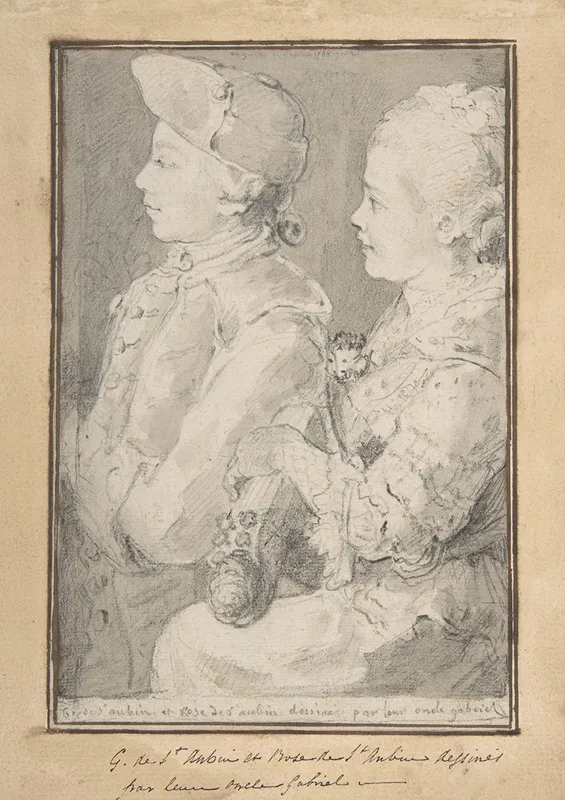 Germain Augustin And Rose De Saint Aubin Drawn By Their Uncle by Gabriel de Saint-Aubin - Canvas Print