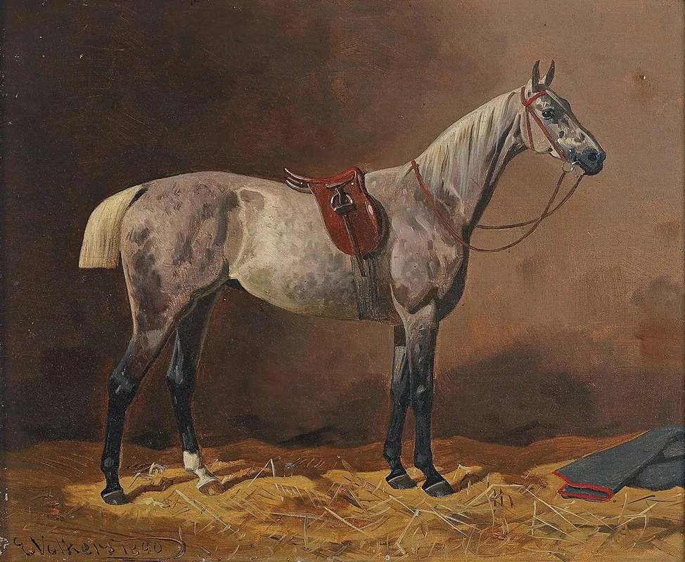 Gesatteltes Rennpferd Im Stall by Emil Volkers - Canvas Print