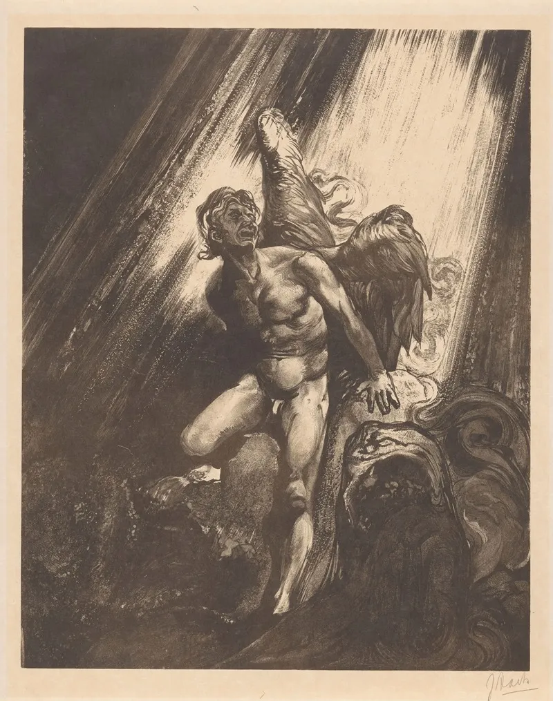 Gevallen Engel Leunend Tegen Een Rots by Johannes Josephus Aarts - Canvas Print