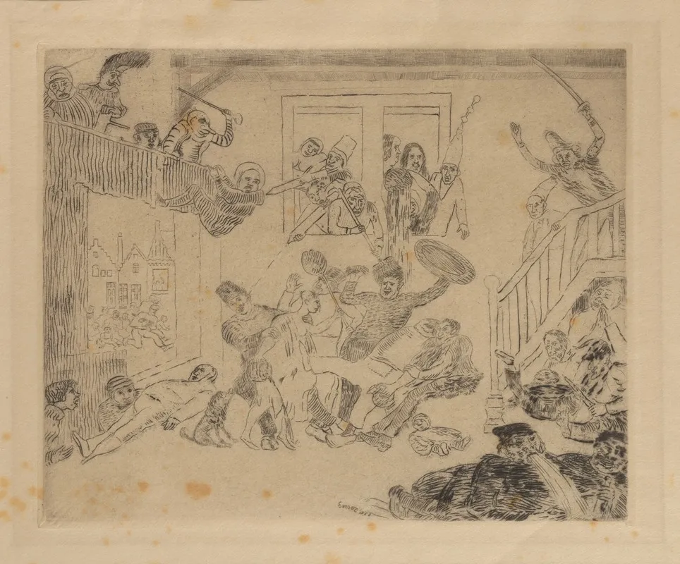 Gevecht Van De Luizenkoppen Desir En Rissole by James Ensor - Canvas Print