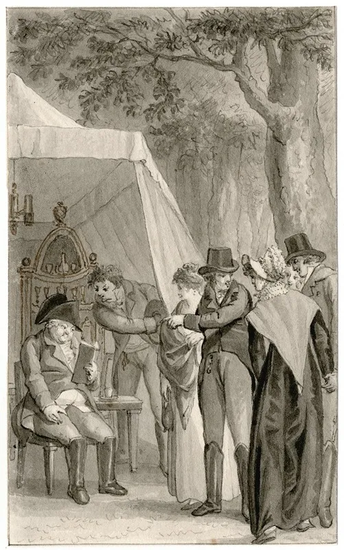 Gezelschap Bekijkt Oude Heer Bij Tent Hij Vond by Reinier Vinkeles - Canvas Print