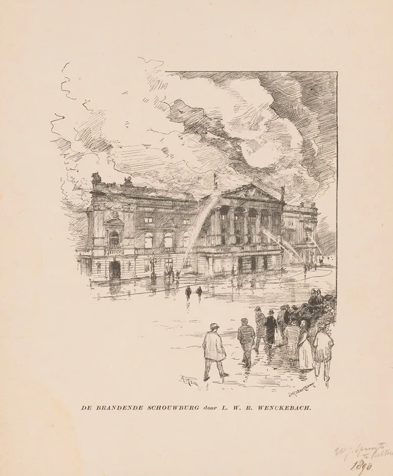 Gezicht Op De Brandende Schouwburg Van Amsterdam by Willem Wenckebach - Canvas Print