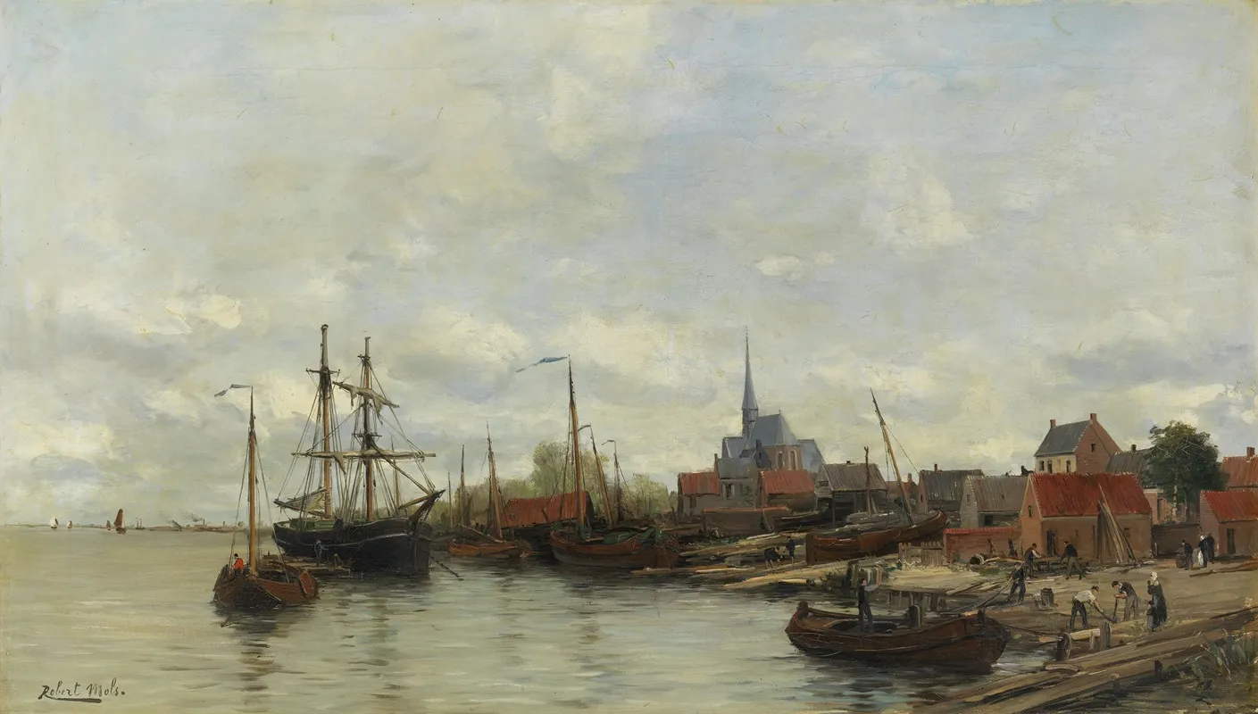 Gezicht Op De Scheepswerf Van De Gebroeders Maes Te Burcht by Robert Mols - Canvas Print