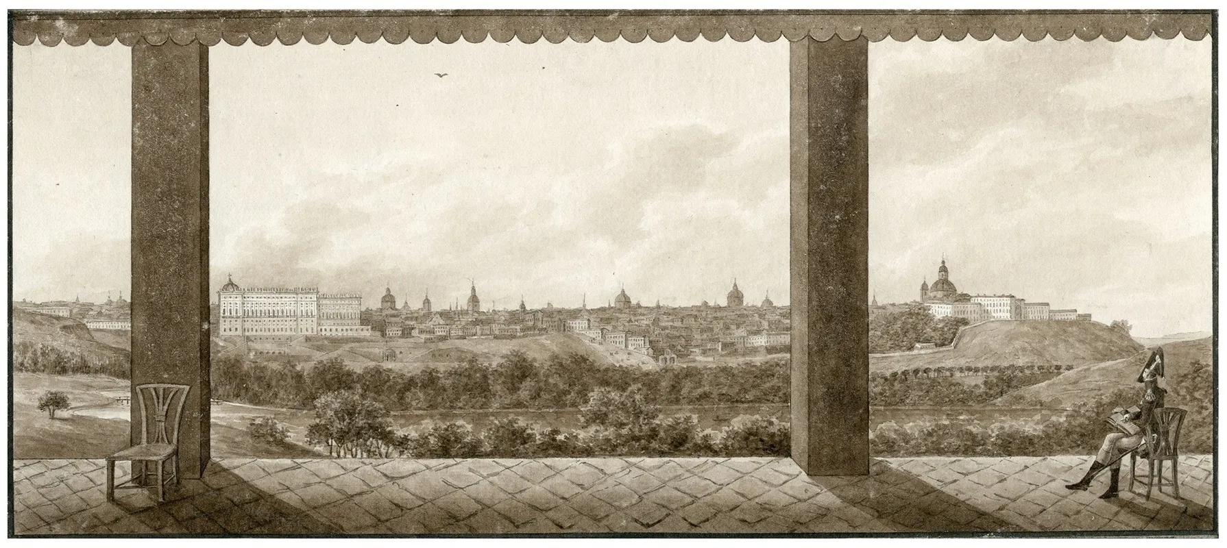 Gezicht Op Madrid Vanaf La Casa Del Campo Met Tekenaar by Otto Howen - Canvas Print