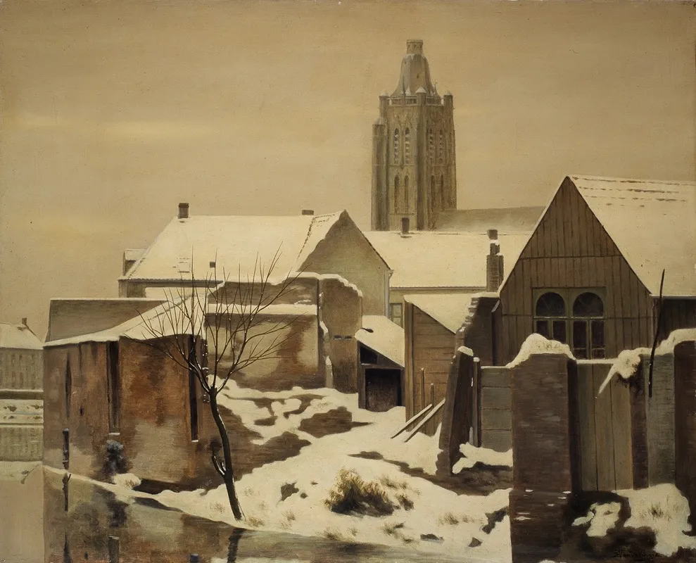 Gezicht Op Oudenaarde In De Sneeuw by Edmond Van de Vyvere - Canvas Print