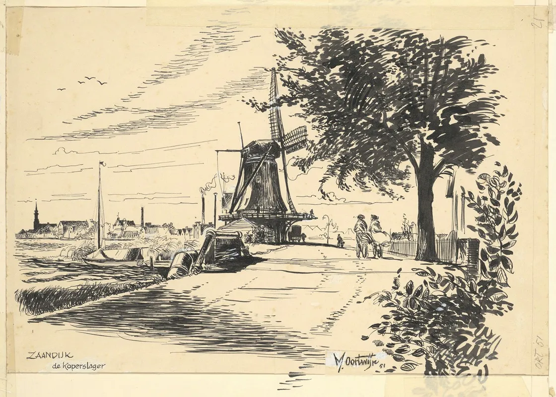 Gezicht Op Zaandijk Met Molen De Koperslager Aan De Lagedijk