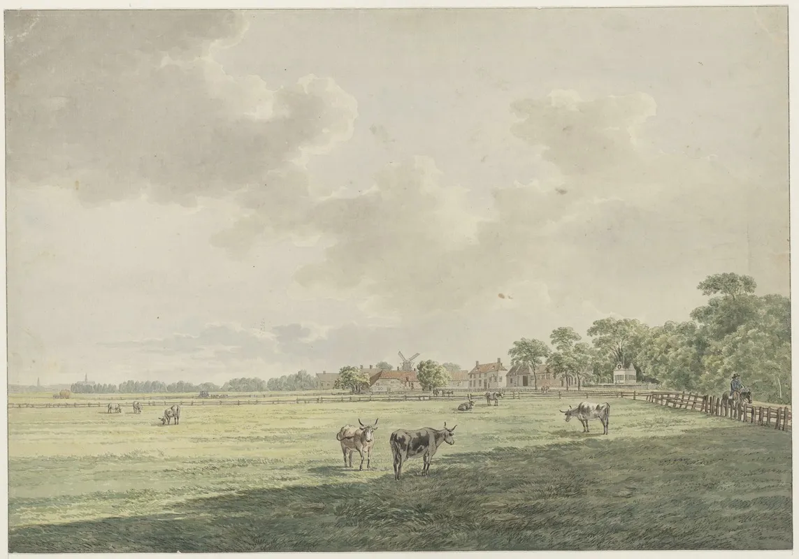 Gezicht Te Santpoort Met Weiland Aan De Hoofdstraat Ziende Naar Het Zuiden by Wybrand Hendriks - Canvas Print