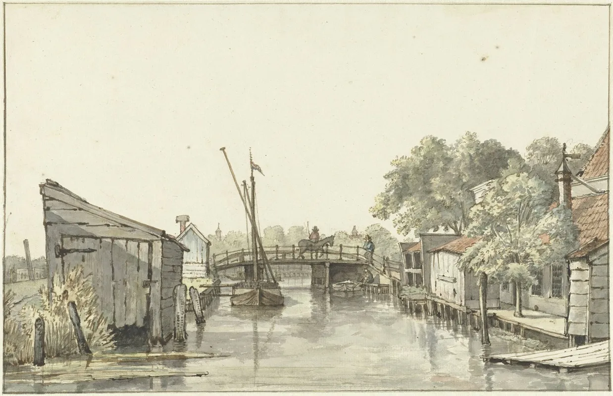 Gezicht Van De Ringdijk Op De Schulpbrug Ziende Naar De Utrechtse Zijde Van De Amstel by Gerrit Lamberts - Canvas Print