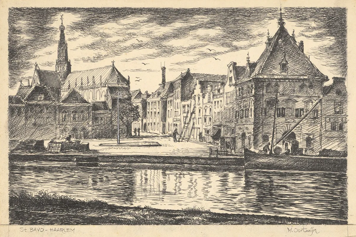 Gezicht Vanaf Het Spaarne Op De Waag En Damstraat In De Verte De Grote Of Sint Bavokerk